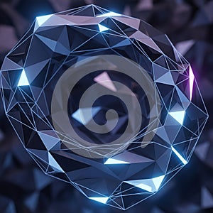 A geometric, torus-like structure composed of interconnected triangular facets. The