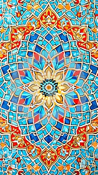 Geometric traditional Islamic ornament. Fragment of a ceramic mosaic.Abstract background. Bright and colorful