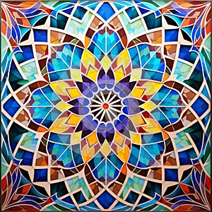 Geometric traditional Islamic ornament. Fragment of a ceramic mosaic.Abstract background. Bright and colorful