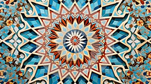 Geometric traditional Islamic ornament. Fragment of a ceramic mosaic.Abstract background. Bright and colorful