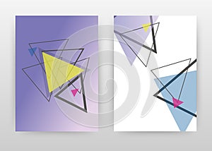 Geometric traingles with yellow, blue, magenta design for annual report, brochure, flyer, leaflet, poster. Purple and white