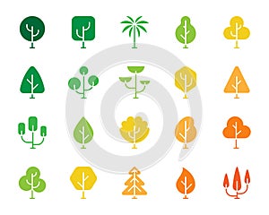 Geometric Trees color silhouette icons vector set