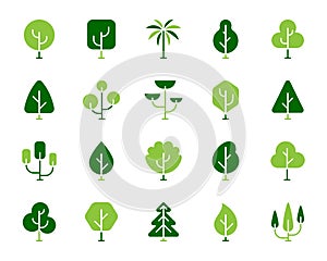 Geometric Trees simple color flat icons vector set