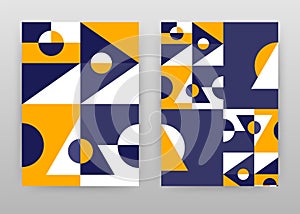 Geometric triangle shapes design for annual report, brochure, flyer, poster. Geometry yellow purple abstract background vector