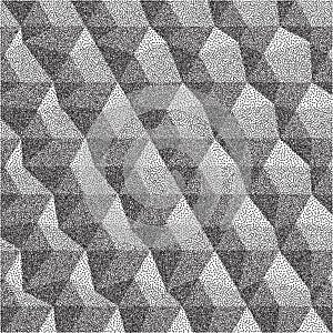 Geometric triangles background. Mosaic. Black and white grainy design. Pointillism pattern. Stippling effect. Vector illustration