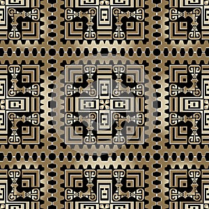 Geometric tribal ethnic style gold vector seamless pattern. Elegant checkered abstract background. Greek repeat carpet