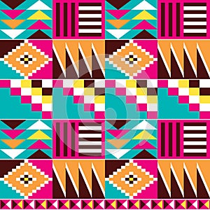 Geometric tribal Kente seamless vector pattern with abstract shapes, African nwentoma style inspired vector design