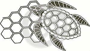 Geometric Turtle with Honeycomb Shell Pattern, vector design Generative AI