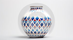 Geometric Vase With Blue And Red Figures On White Background