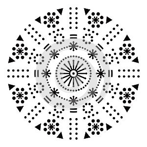 Geometric vector design with dots, flowers, triangles, round black and white decor - yoga, Zen, mindfulness concept