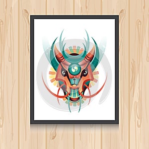 Geometric vector dragon concept on wooden background