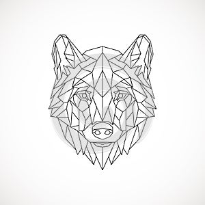 Geometric vector head wolf drawn in line or triangle style, suitable for modern tattoo polygonal templates, icons or logo elements