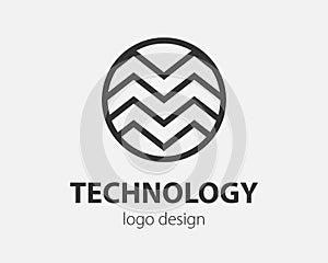 Geometric vector logo in a circle. High tech style logotype for nano technology, cryptocurrency and mobile applications in a