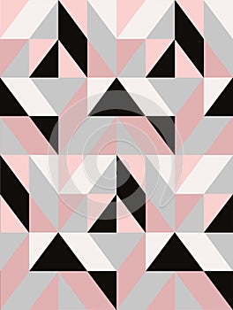 Geometric vector mosaic tile in black, grey and pastel pink