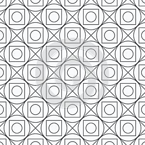 Geometric vector pattern, repeating diamond shape and circle on square.
