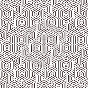 Geometric vector pattern, repeating linear hexagon with thick and thin line in each object.