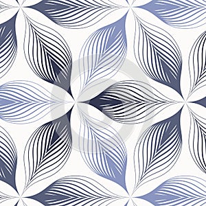 Geometric vector pattern, repeating tile texture abstract flower petal or leaves, two tone color comprising of dark blue and light
