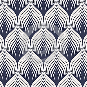 Geometric vector pattern, repeating tile texture decumbent scale of fish or fish squama shapes or leaves petal motif, single color photo