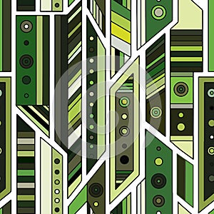 Geometric vector seamless pattern with different geometrical forms. Square, triangle, rectangle, lines. Modern techno design.