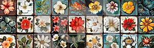Geometric Vintage Floral Mosaic Tile Pattern on Concrete Wall