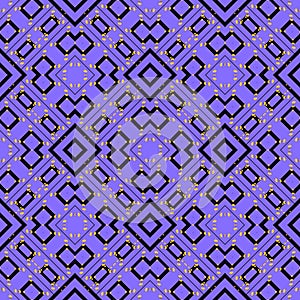 Geometric violet vector seamless pattern. Geometrical grunge background. Rhombus dirty ornaments with dots. Symmetrical tribal