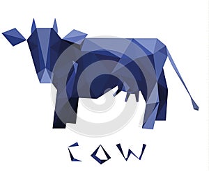Geometric volume cow. Emblem blue cow.