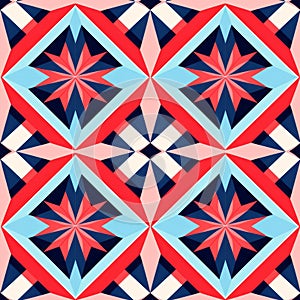 Geometric Wallpaper Pattern Balanced Symmetry In Red, Blue, And White