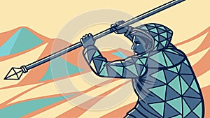 Geometric warrior with spear, low poly combat, vector design Generative AI