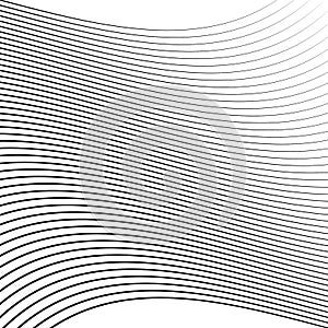 Geometric waving, wavy parallel lines. Ripple, twisted lines pattern. Squeeze, sway, squish distort, deform effect on stripes,