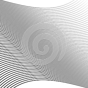 Geometric waving, wavy parallel lines. Ripple, twisted lines pattern. Squeeze, sway, squish distort, deform effect on stripes,