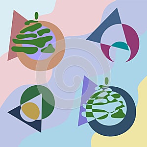 Geometric Winter Composition with Abstract Christmas Trees