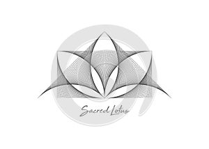 Geometric wireframe Sacred Lotus Flower, thread art. Sacred Geometry. String black line Symbol of Harmony and Balance. Sign logo