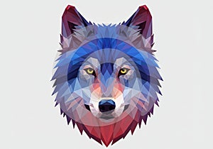 Geometric wolf head illustration featuring a low-poly design.