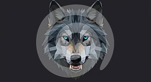 Geometric wolf illustration, featuring a polygonal design with sharp angles and