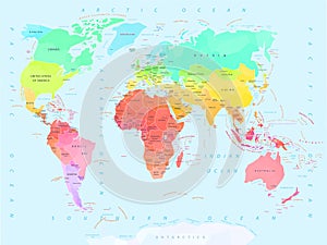 Geometric World map with names of countries and capitals