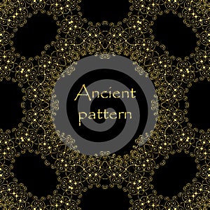 Geometrical abstract vector art deco pattern from gold hand drawn elements. Textile fantasy print. Wrapping paper.