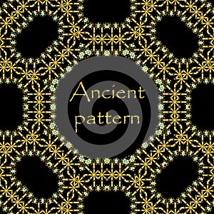 Geometrical abstract vector seamless art deco pattern from gold hand drawn elements, Eskimo ethnic ornaments, lacy zig