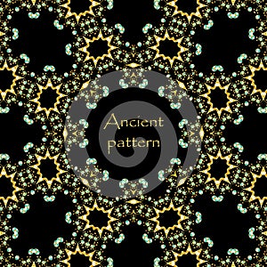 Geometrical abstract vector seamless art deco pattern from gold hand drawn elements, Eskimo ethnic ornaments, lacy zig