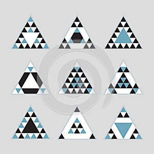 Geometrical blue tile equilateral triangles icons set photo
