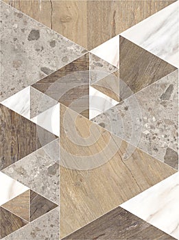 geometrical fashion illustration with wooden and marble textures. modern ceramic mosaic.