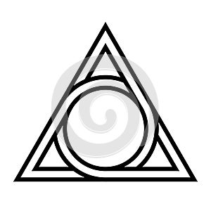Geometrical figure circle inscribed in a triangle, the vector logo tattoos mythological symbol round triangle photo