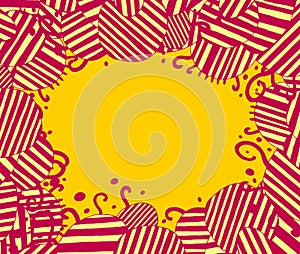 Geometrical frame on the yellow background. Psychedelic abstract art - festival flyer. Zendoodle art for relaxation. Vector