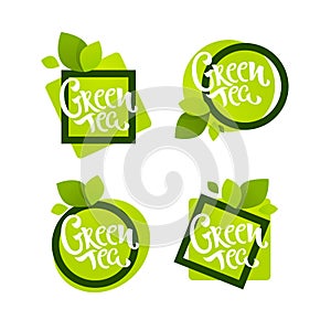 Geometrical Green Tea labels, Logo, Emblems and Tags