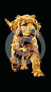 geometrical illustration of golden retriever cute pappy on black background