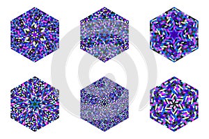 Geometrical isolated mosaic hexagon logo template set