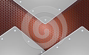 Geometrical mesh background with metal frames and bolts.