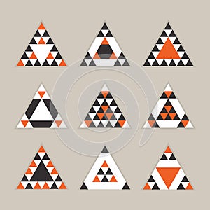 Geometrical orange tile equilateral triangles icons set photo