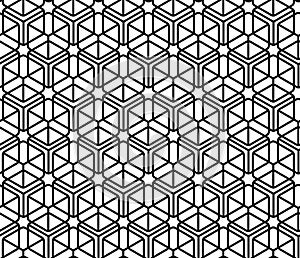 Geometrical ornamental cubical seamless black and white pattern Modern linear background Arabesque style vector