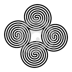 Geometrical pattern of four conjoined spirals, a tetraskelion or tetraskele