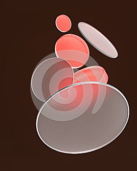 Geometrical shapes for wallpaper or phone background. Soft red, frost glass circles on the brown background. Excellent combination